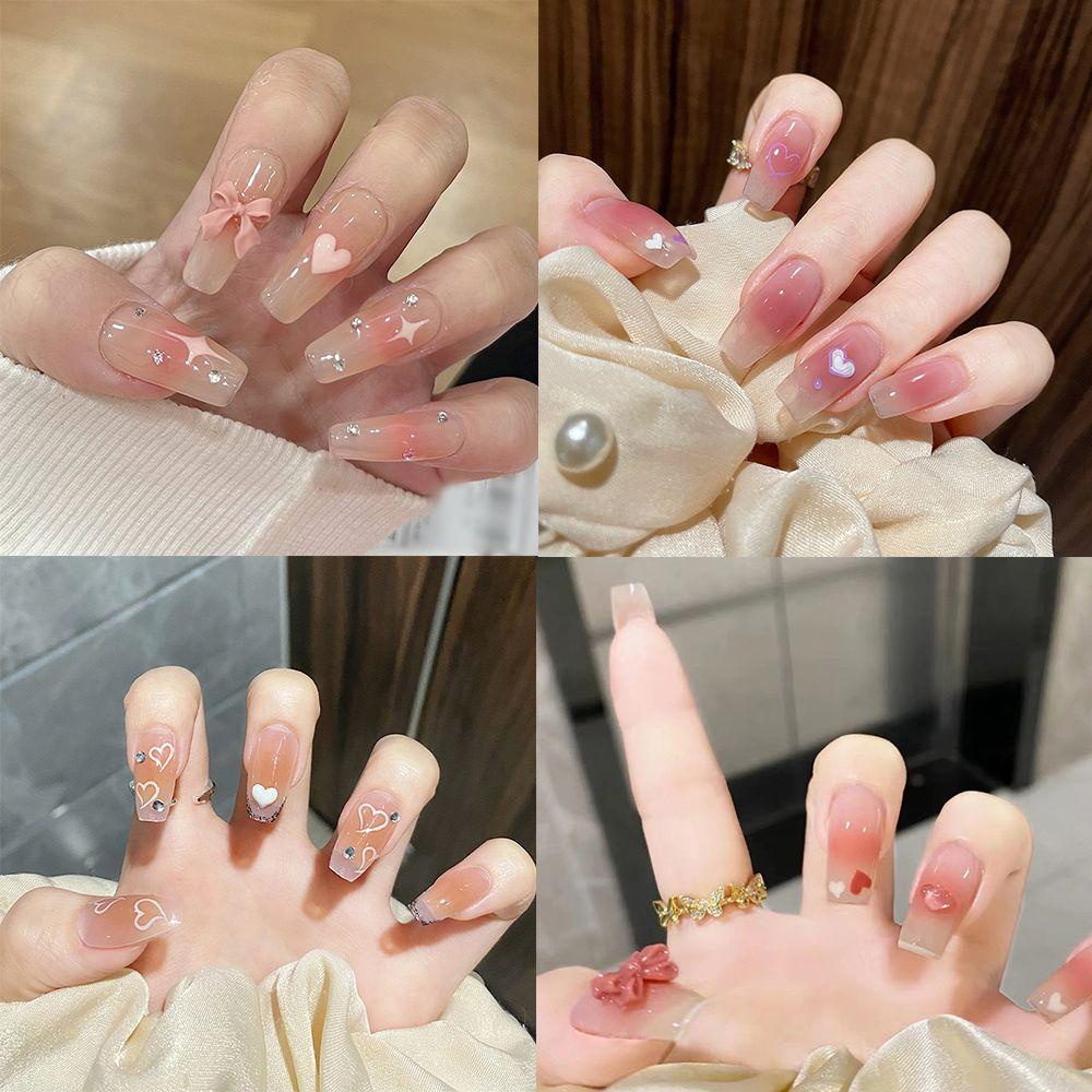 MIH Hộp 24 Móng Tay Giả Che Phủ Toàn Diện Đính Kim Tuyến Lấp Lánh