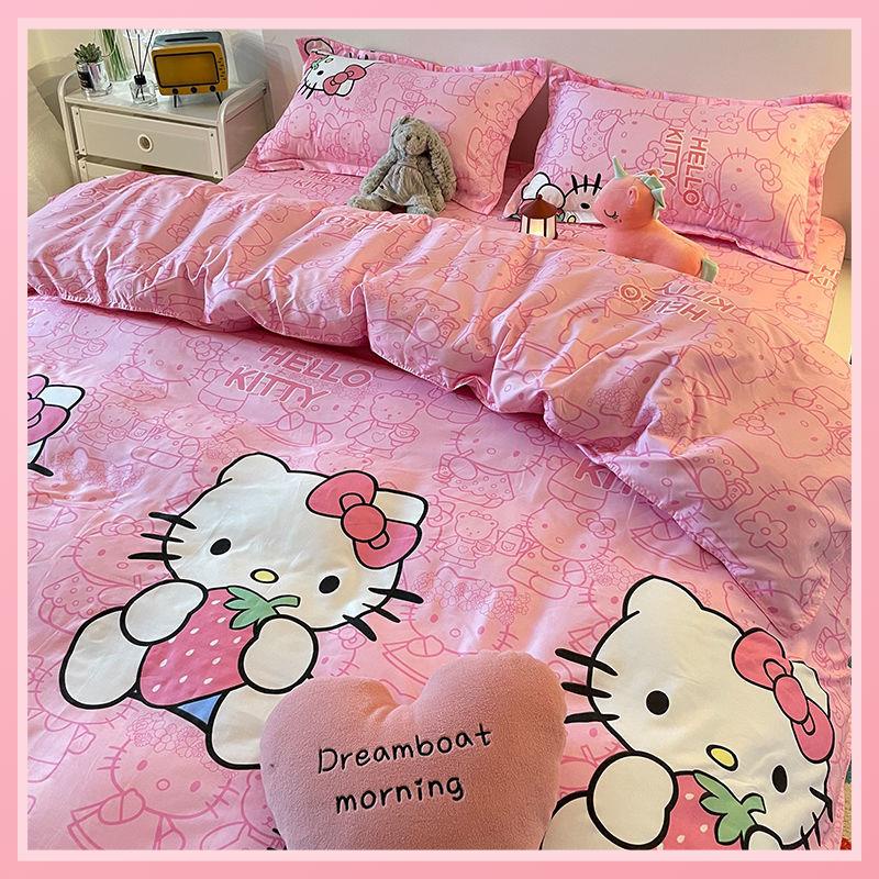 Ga Trải Giường Màu Hồng In Hoạt Hình Mèo Hello Kitty Đáng Yêu