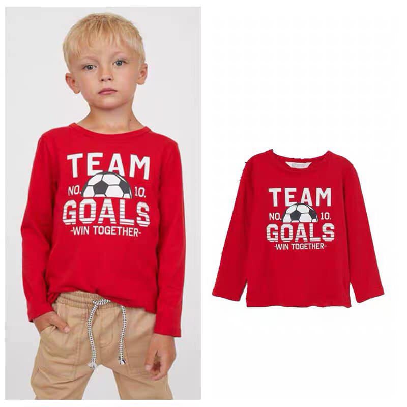 Áo cotton HM dư xịn mầu đỏ quả bóng bé trai size 1-10 tuổi