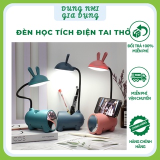 Đèn học tích điện hình tai thỏ đèn bàn học có chế độ tăng giảm độ sáng theo ý muốn có ống cắm bút tiện dụng