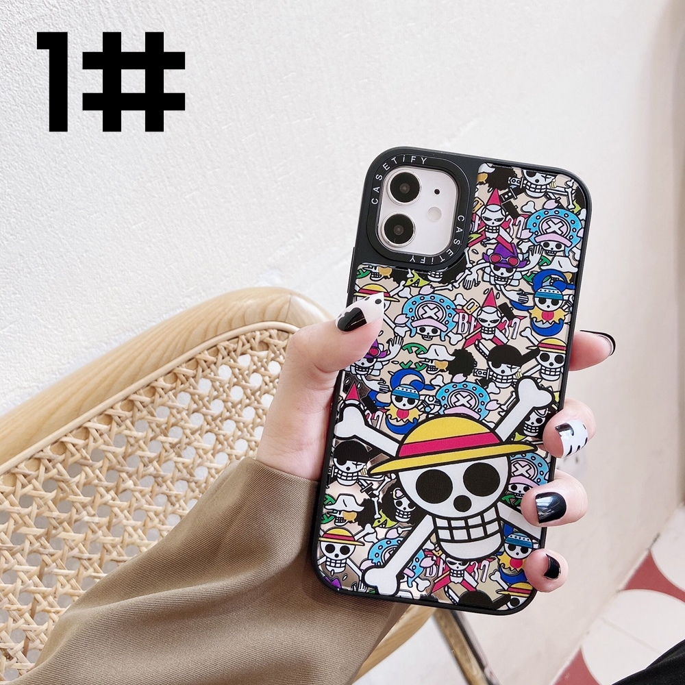 Apple iPhone 7 8 Plus 7+ X XS XR 11 11Pro 12 Mini 12Mini Pro Max XSMax SE 2020 insta Style Casetify Tide Brand Cute Cartoon Makeup Mirror Hand Painted Graffiti ONE PIECE Lens Protection Flexible Soft Silicone TPU Case Cover Anti-Drop Casing