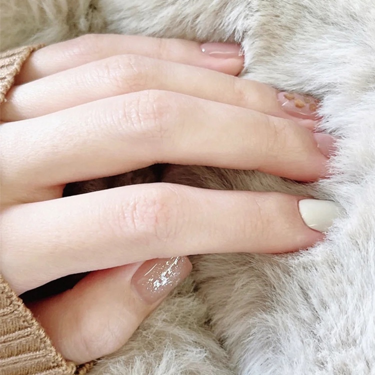 Bộ 24 Móng Tay Giả Dài Trung Bình Đính Kim Cương Nhân Tạo Phong Cách Hàn Quốc