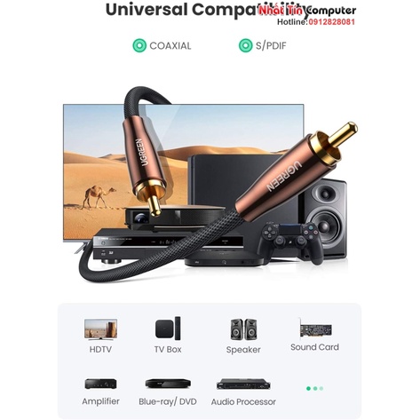 Cáp âm thanh Audio Coaxial RCA to RCA bọc Nynol dài 2M Ugreen 10190 cao cấp