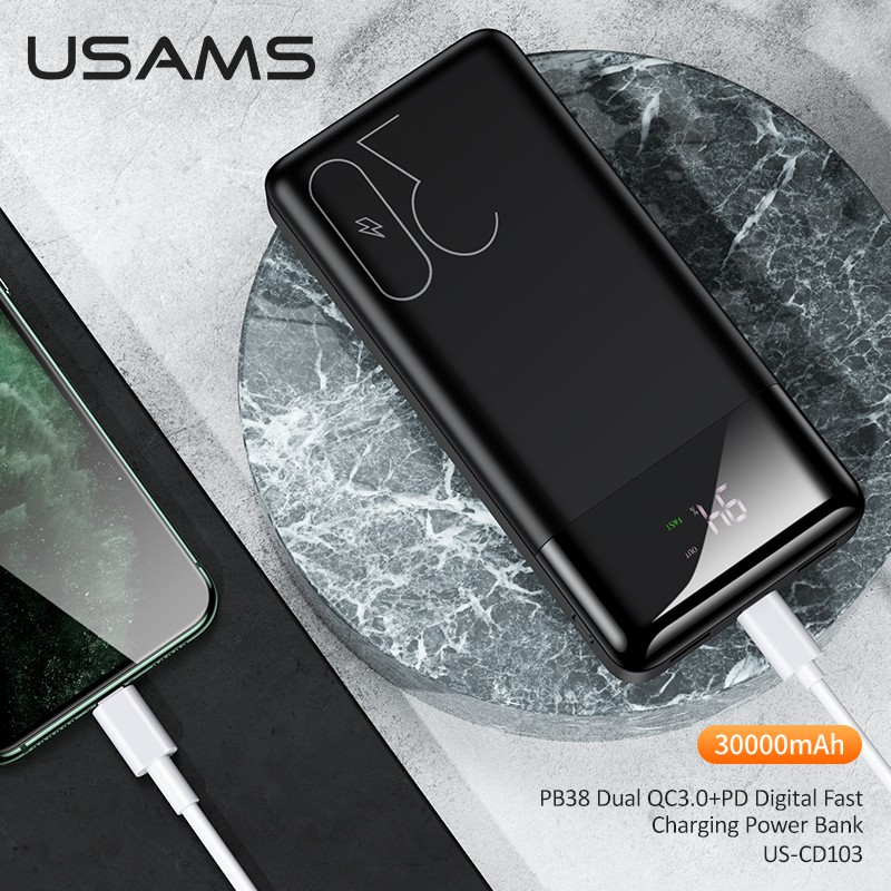 Pin Sạc Dự Phòng USAMS 30000mah QC 3.0 + PD Cao Cấp Cho Iphone Samsung Huawei Xiaomi