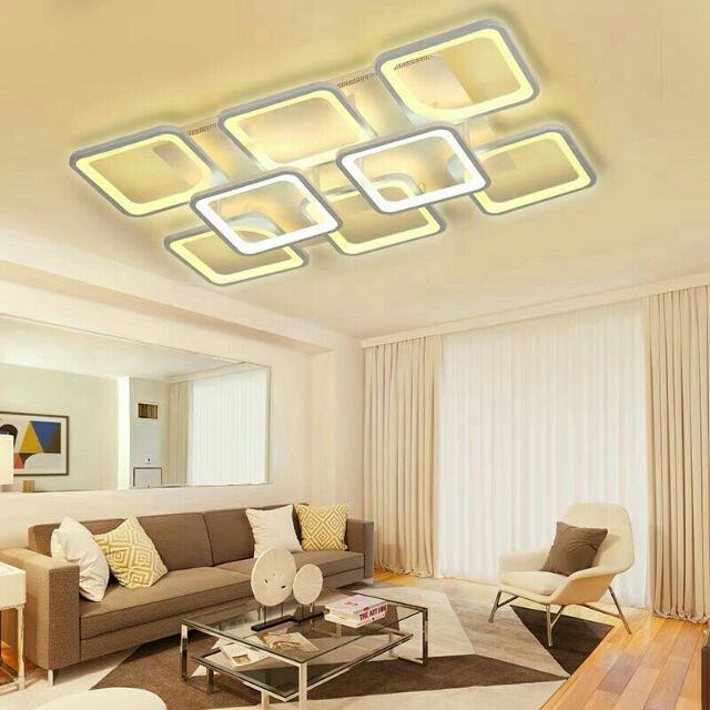 Đèn led áp trần trang trí 6+2 cánh vuông hiện đại 3 chế độ ánh sáng có điều khiển từ xa