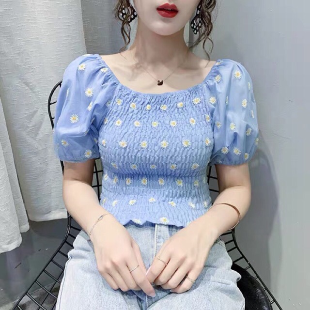 🔅Áo Bẹt Vai Nhúng Hoa Cúc