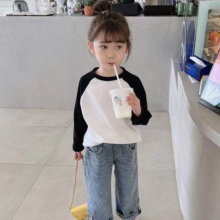 Áo Thun Tay Dài In Hình Mặt Cười Màu Sắc Tương Phản Phong Cách Hàn