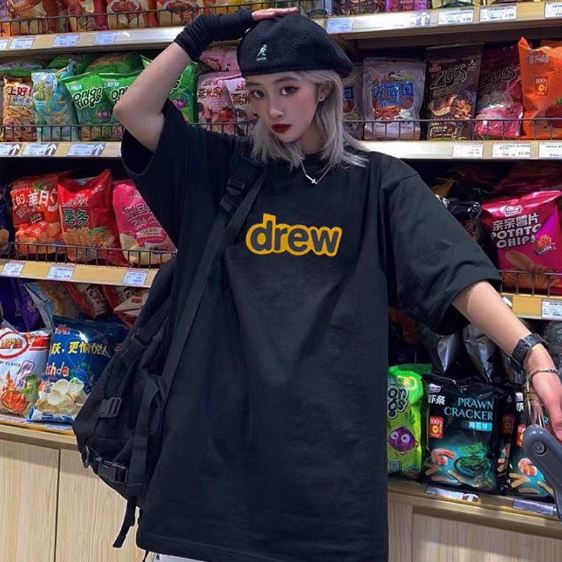 Áo Thun Tay Lỡn In Chữ DRE.W 2 Màu Đen Trắng , Áo Phông Unisex Nam Nữ Form Basic 38-65kg