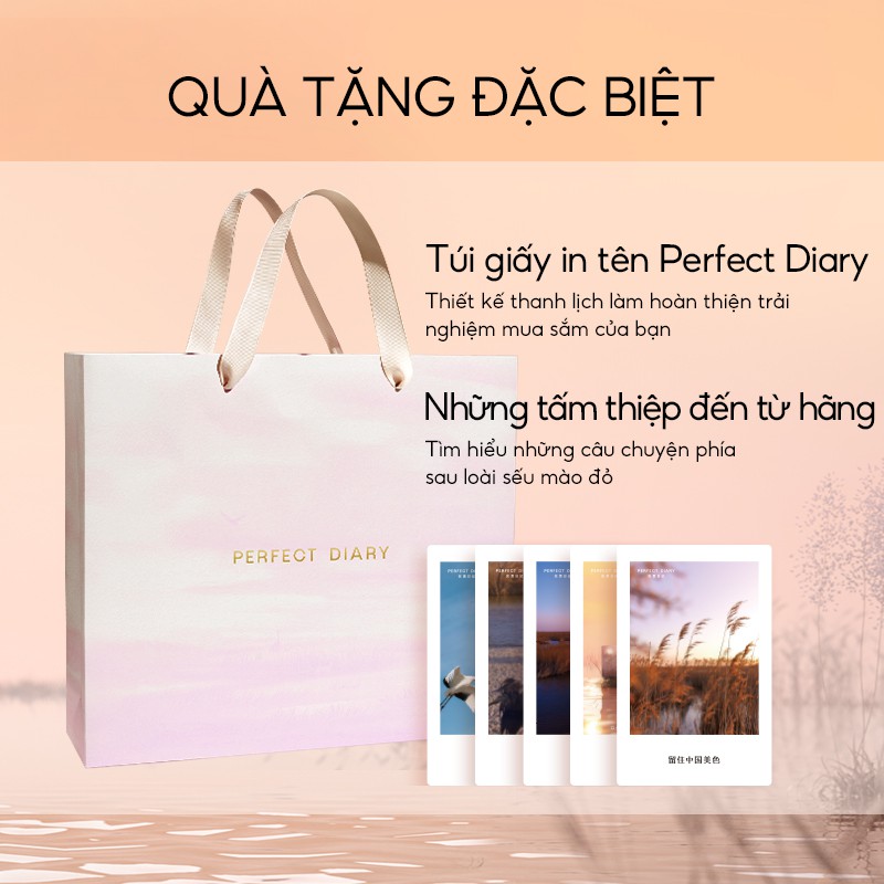 Bộ mỹ phẩm Perfect Diary gồm bảng phấn mắt 14g+ 2 Son nước 2.5g+phấn nén 7g họa tiết chim Sếu đầu đỏ hợp thời trang