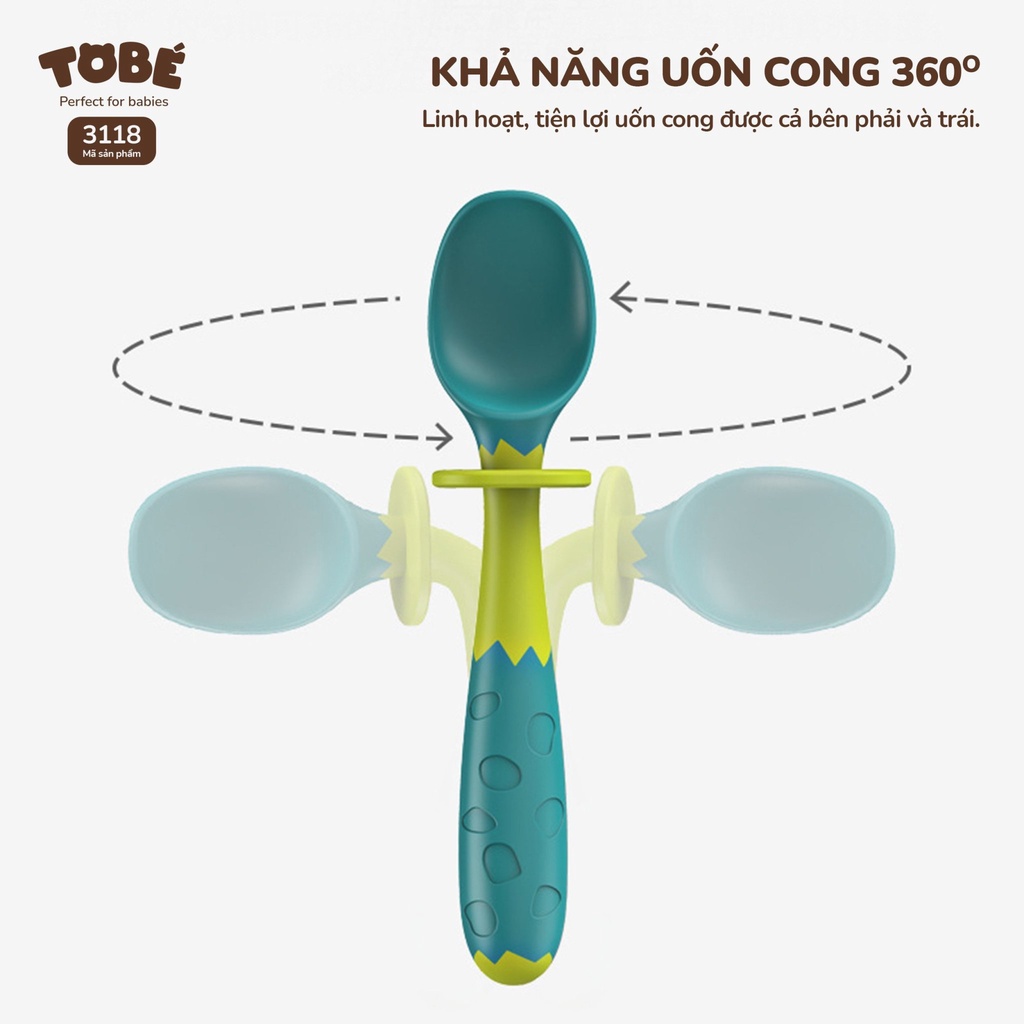 Bộ thìa, dĩa ăn tập dặm ToBé thiết kế chống hóc thông minh an toàn cho bé