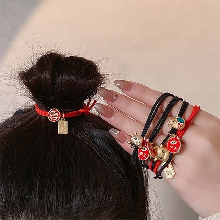 Dây buộc tóc cao su màu đỏ xinh xắn cho nữ 2021