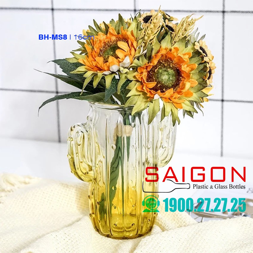 Bình Hoa Cây Xương Rồng nhiều màu Sắc cao 16cm ( không tem nhãn )