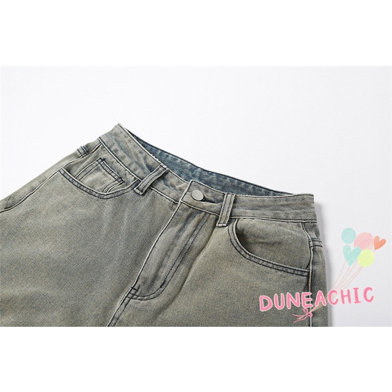 DUNEA Quần Denim Lưng Thấp In Họa Tiết Vintage Cá Tính Cho Nữ
