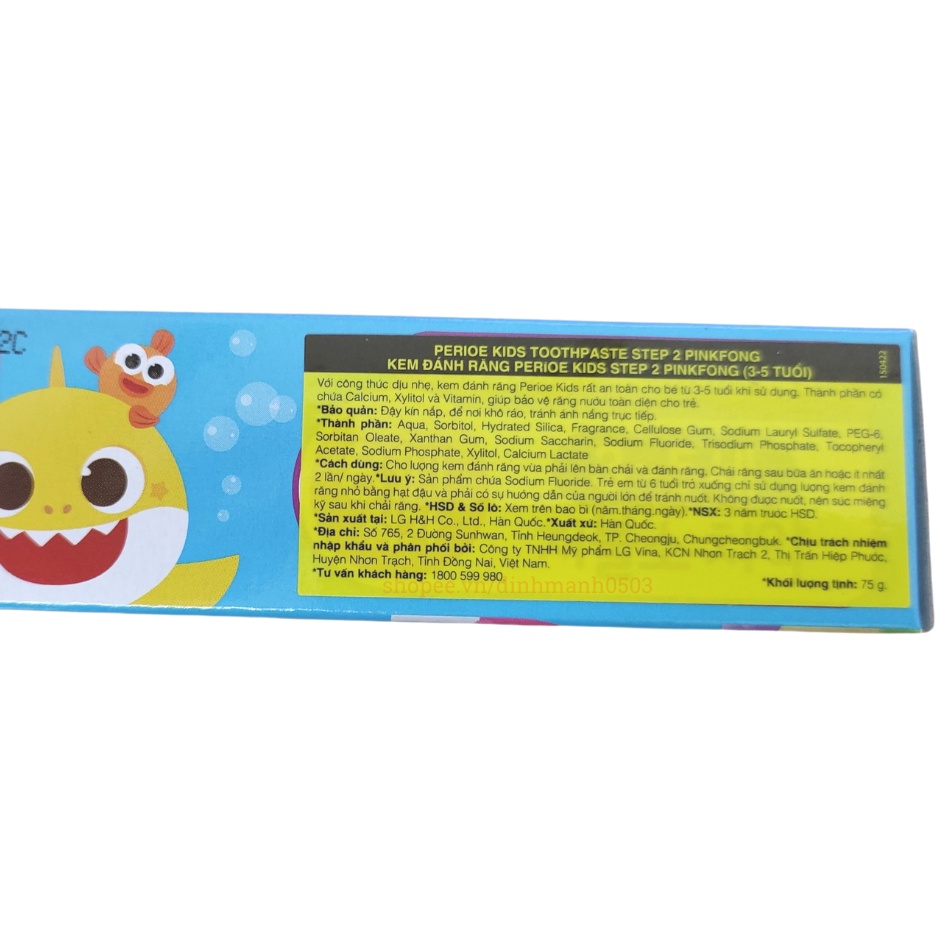 Kem Đánh Răng Trẻ Em Perioe Kids Step 2 Pinkfong Dành Cho Bé 3-5 Tuổi 75g – Hương Trái Cây Nhập Khẩu Hàn Quốc