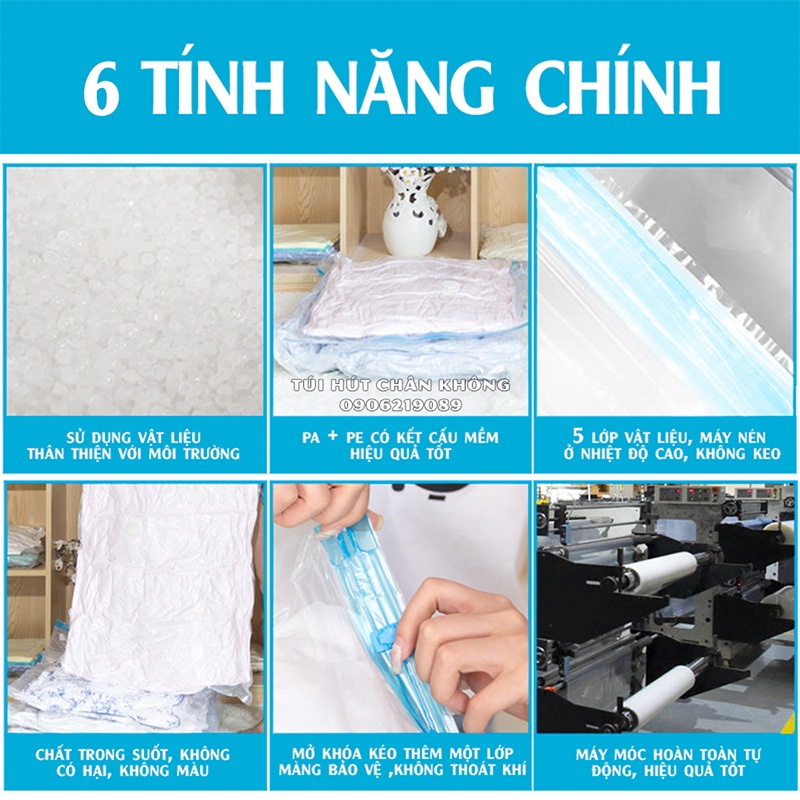 [MUA 5 TÚI TẶNG 1 BƠM] Túi Hút Chân Không Đựng Quần Áo Trong Suốt Chống Ẩm Mốc