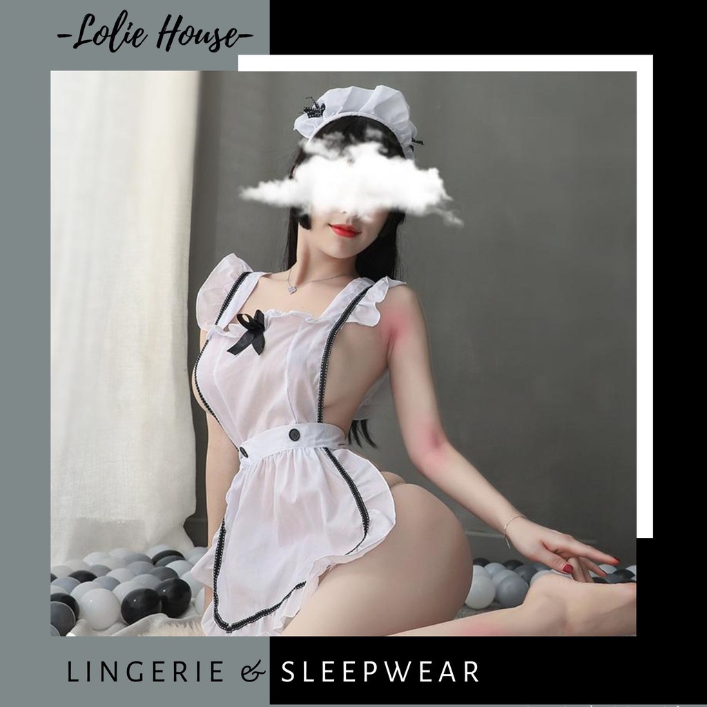 Cosplay Hầu gái đầu bếp - Set váy ngủ sexy cosplay hầu gái màu trắng LOLIE HOUSE - CP4 | BigBuy360 - bigbuy360.vn