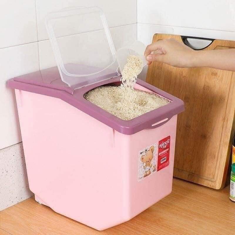 [Hàng loại1] Thùng gạo chứa 15kg có bánh xe nhập khẩu Nhật Bản, di chuyển dễ dàng, tiện lợi (tặng kèm 02 móc dính tường)