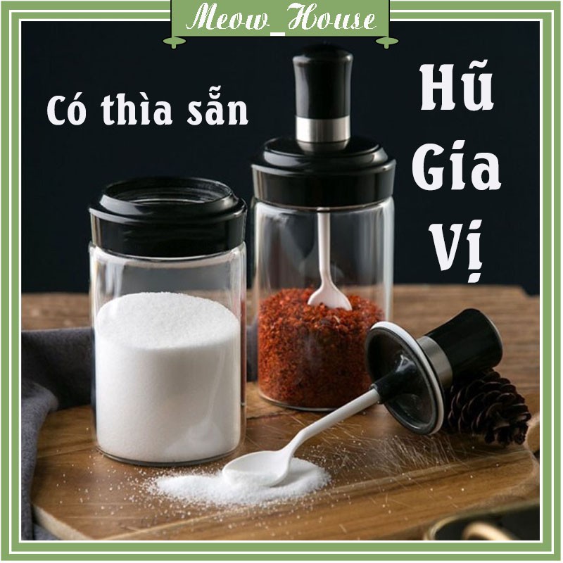 Lọ Đựng Gia Vị, Hũ Đựng Gia Vị  Kèm Muỗng Thủy Tinh Tiện Lợi, Sang Trọng Mẫu Mới 2021