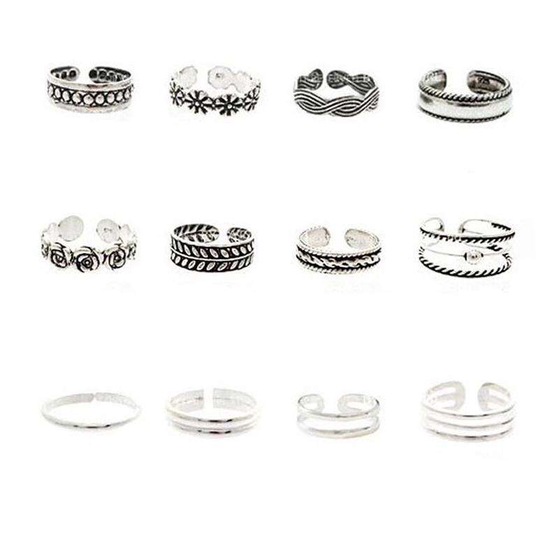 Set 12 nhẫn bạc kiểu dáng boho cổ điển