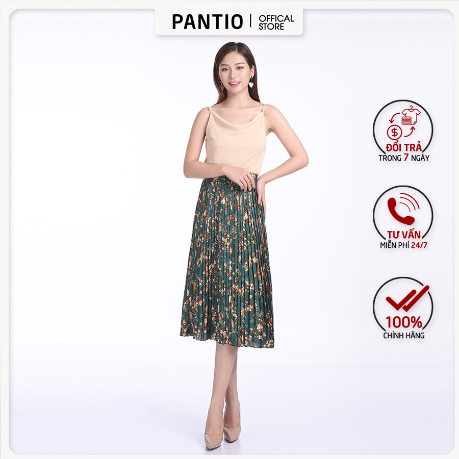 Chân váy dài chất liệu lụa mát họa tiết hoa nhí xếp ly FJD3775 - PANTIO