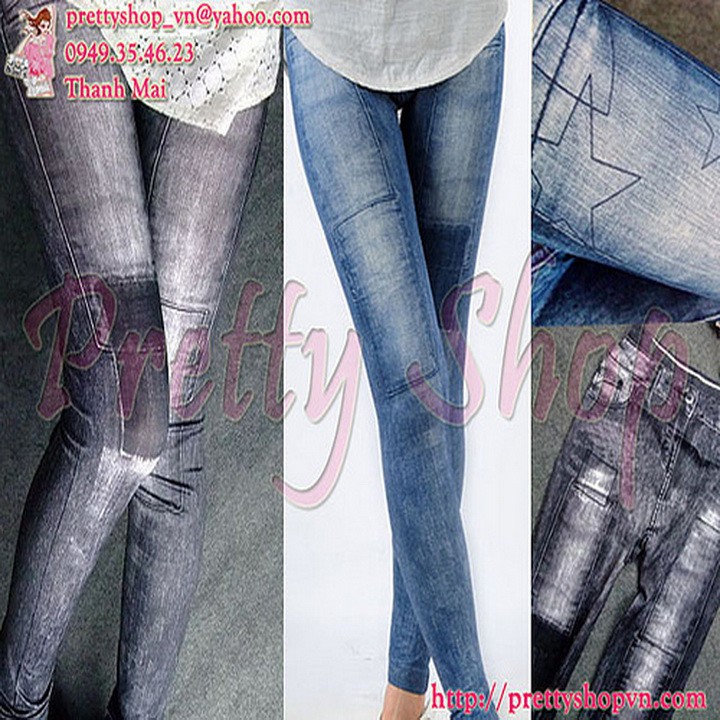 Quần legging thun giả jean wash đắp vá QA047 thời trang cá tính, sành điệu