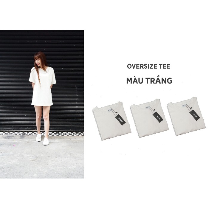 Áo thun trơn nam nữ form rộng tay lửng màu trắng - over basic tee trắng