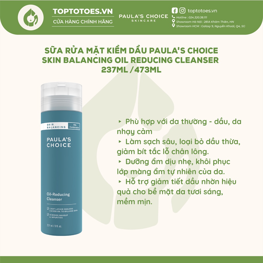 Sữa rửa mặt kiềm dầu Paula's Choice Skin Balancing Oil Reducing Cleanser 237ml & 473ml [NHẬP KHẨU CHÍNH HÃNG 100%]