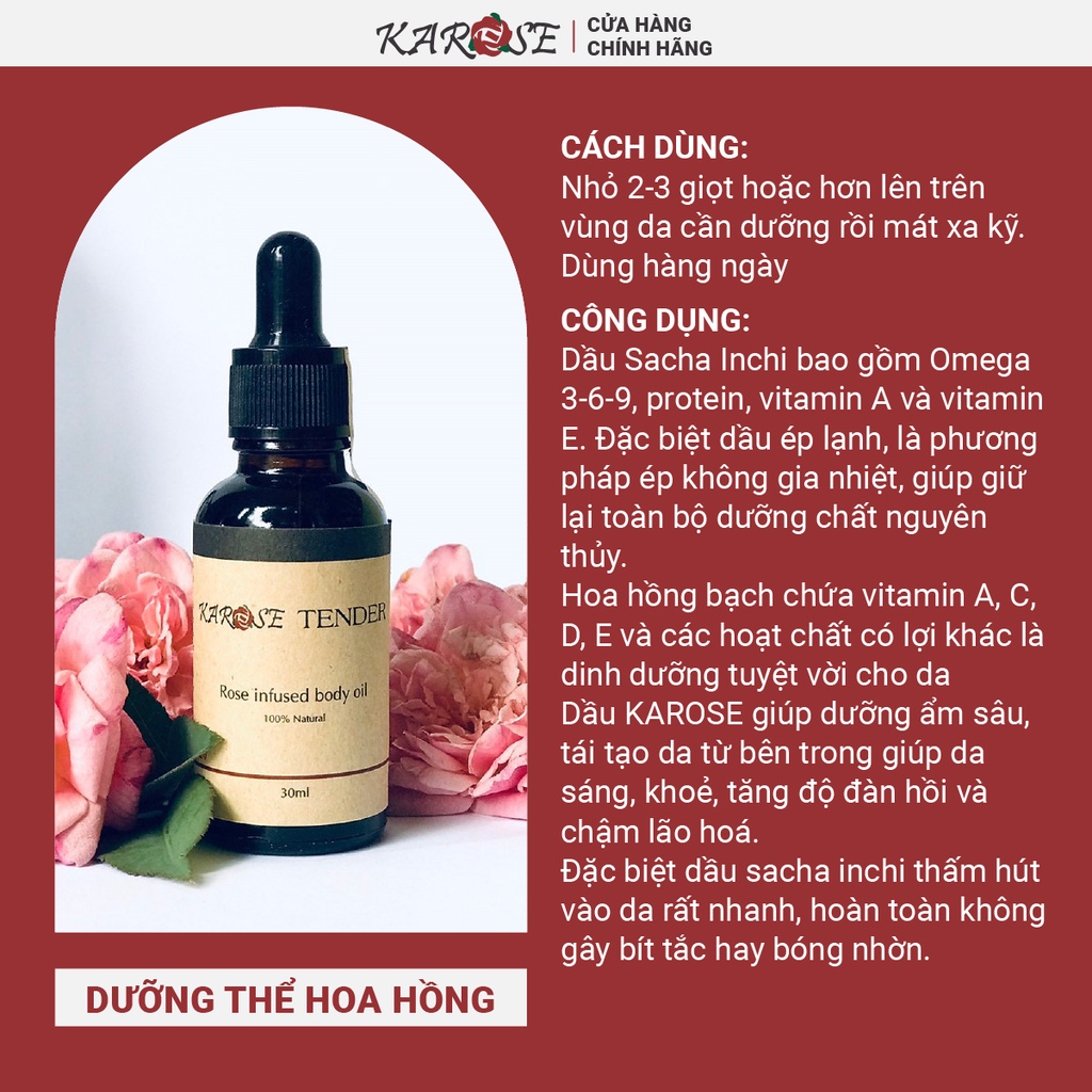 (DATE MỚI NHẤT, 30ml) Dưỡng thể hoa hồng organic dưỡng ẩm, trắng sáng, mềm mịn Karose Tender