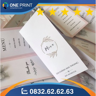 In menu tiệc cưới theo thiết kế, kích thước, số lượng yêu cầu