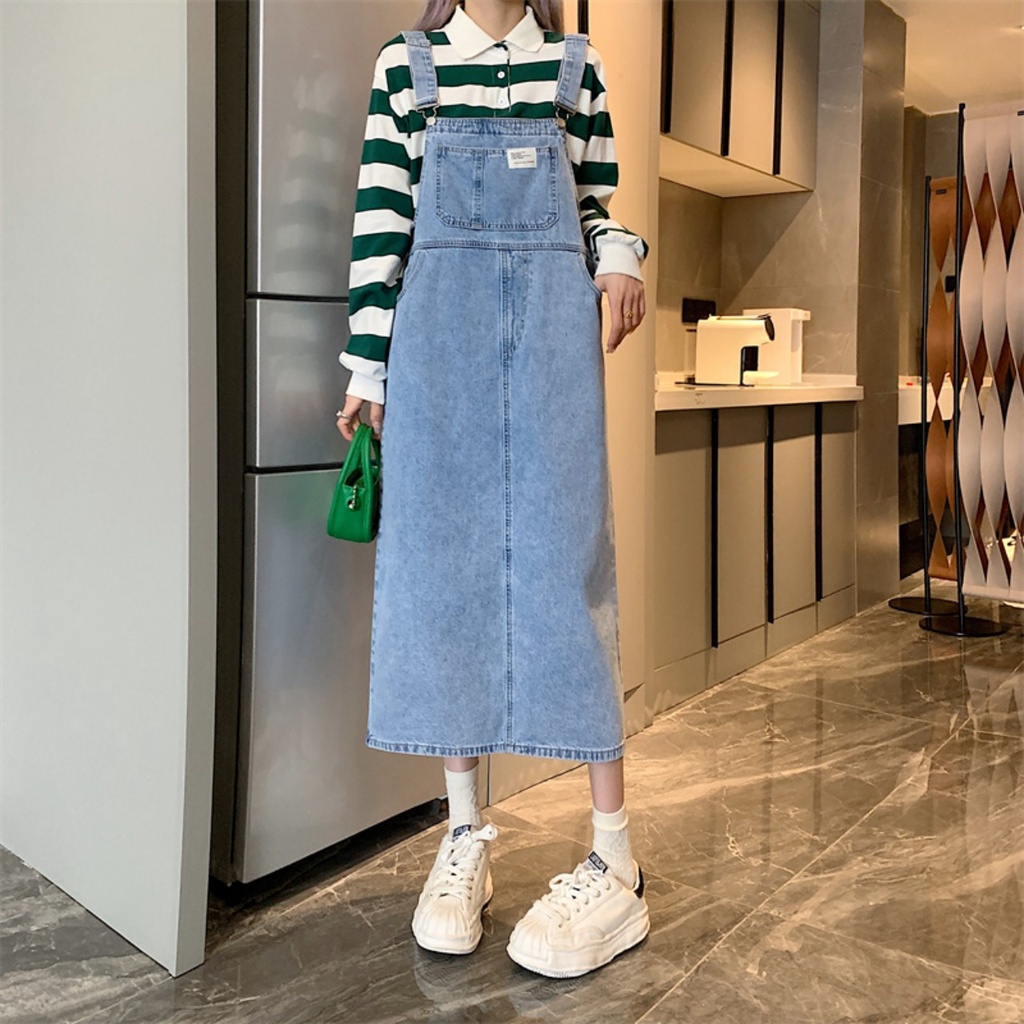 Yếm Váy Jeans Dáng Dài Phong Các Hàn Quốc Y2