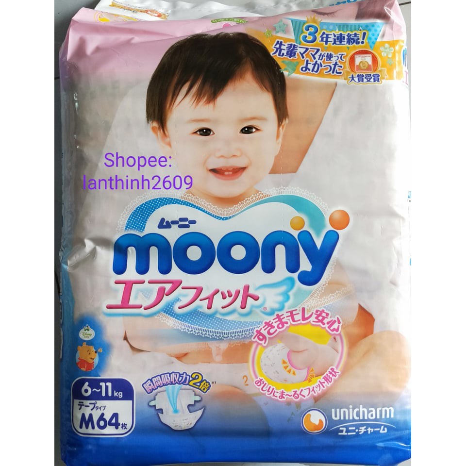 Tã Moony dán/quần đủ size NB90/S84/M64/M58/L54/L44/XL38