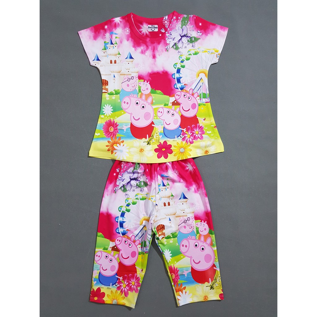 Bộ Thun cotton lạnh bé gái in heo peppa pig mát mẻ mùa hè