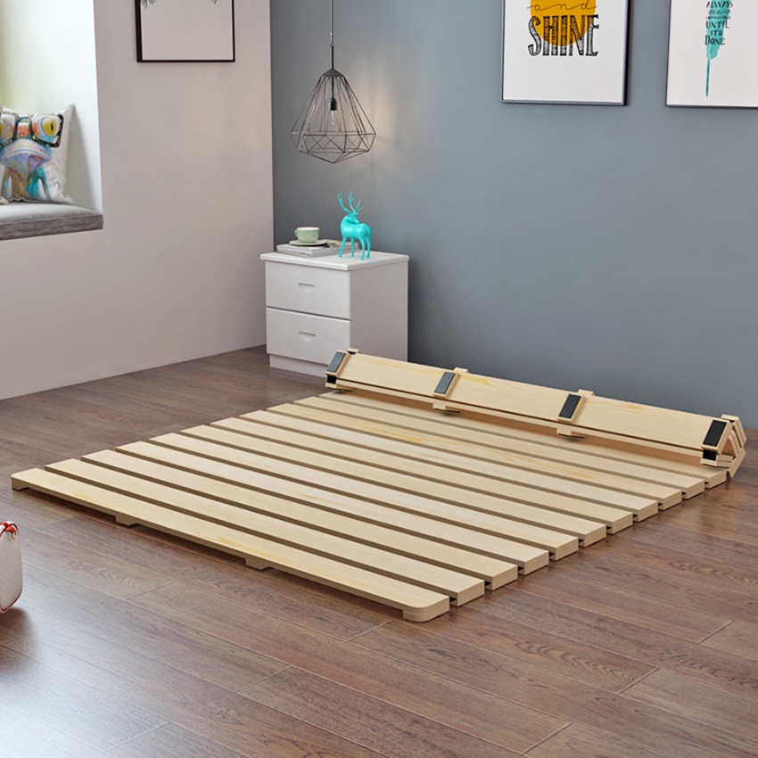 Giường pallet gỗ thông cuộn tròn 150cm - giường cuộn gỗ thông - giường cuộn trải sàn thông minh kiểu nhật