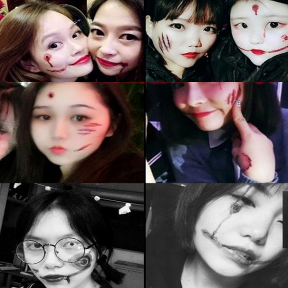 Hình xăm dán họa tiết đẫm máu 3D chủ đề halloween dùng làm phụ kiện hóa trang nghệ thuật/ trang trí cơ thể