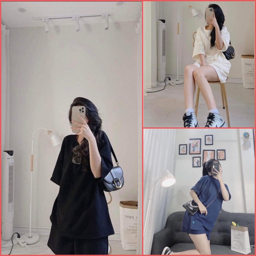 set bộ đồ nữ mặc nhà, bộ đùi nữ áo tay lỡ trơn mùa hè phom rộng