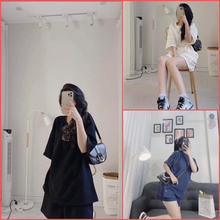 Set bộ đồ nữ mặc nhà, bộ đùi nữ áo tay lỡ trơn mùa hè phom rộng cá tính