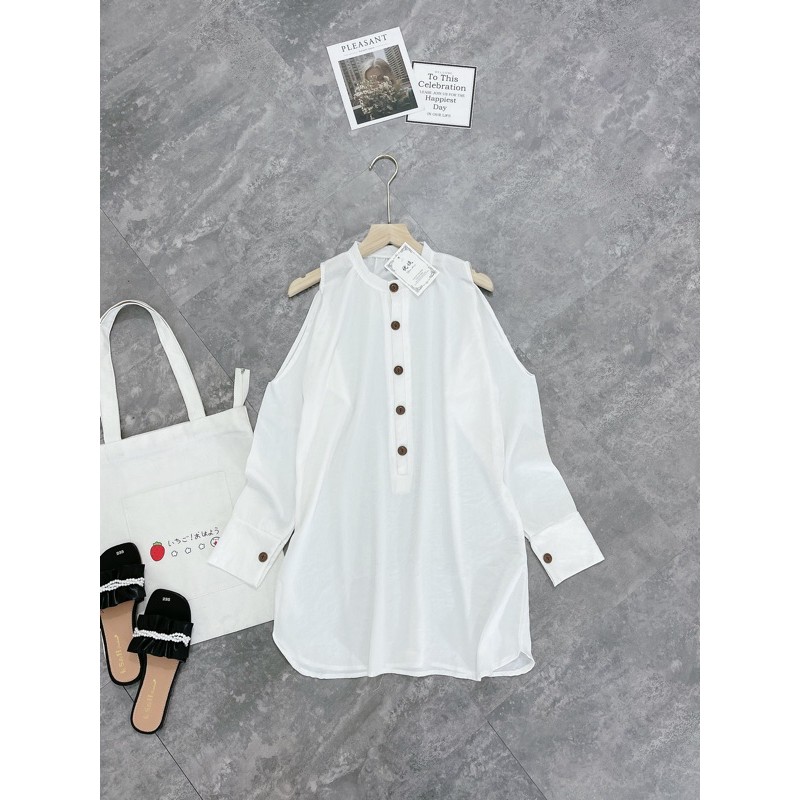 Áo Váy Sơ Mi Đũi Hở Vai Điệu Đà | BigBuy360 - bigbuy360.vn