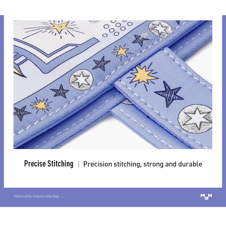 Túi tote đeo vai MAH bằng vải họa tiết ngôi sao xanh dương sức chứa lớn thời trang cho nữ