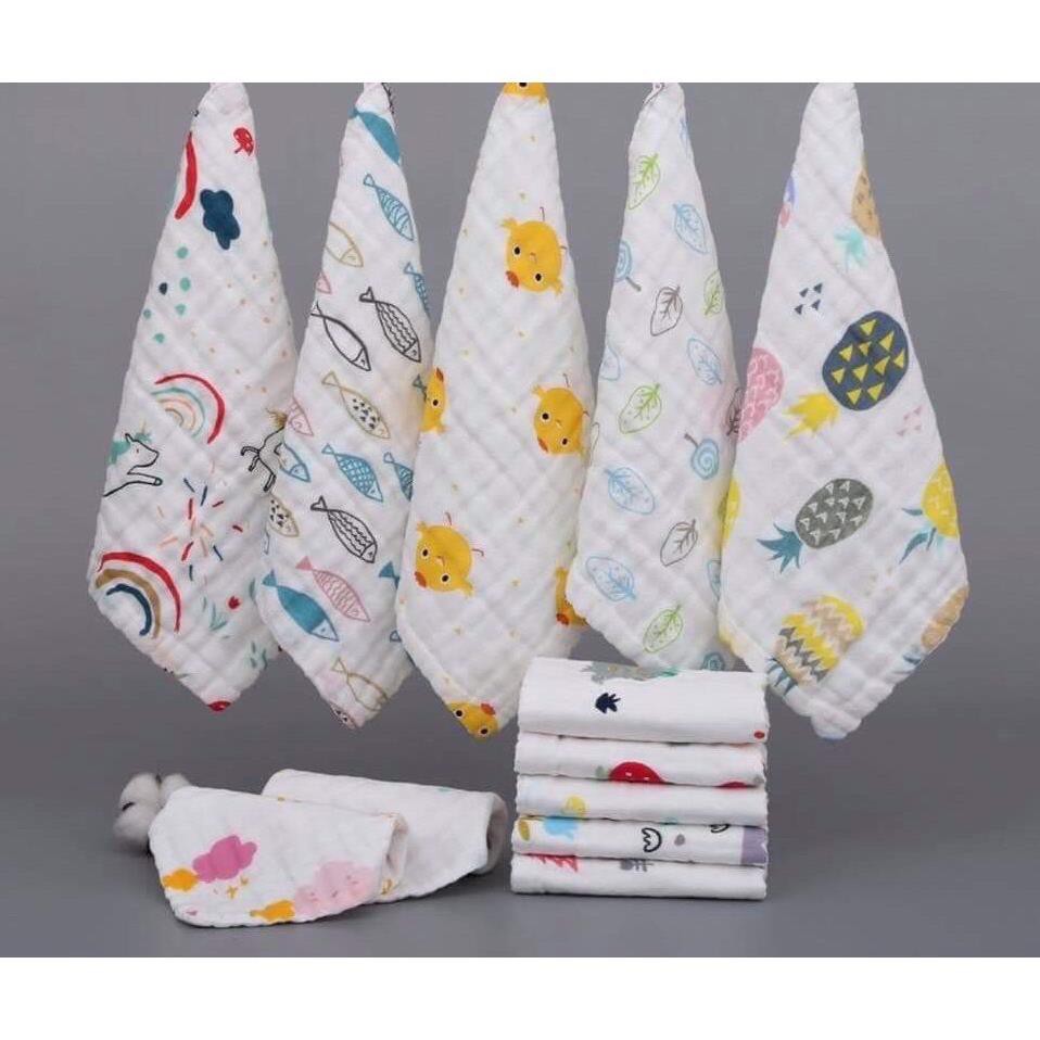 Set 5 cái khăn xô sữa 6 lớp cho bé sơ sinh - Thích hợp để lau người, tắm, lau mồ hôi và làm khăn quảng cổ cho bé
