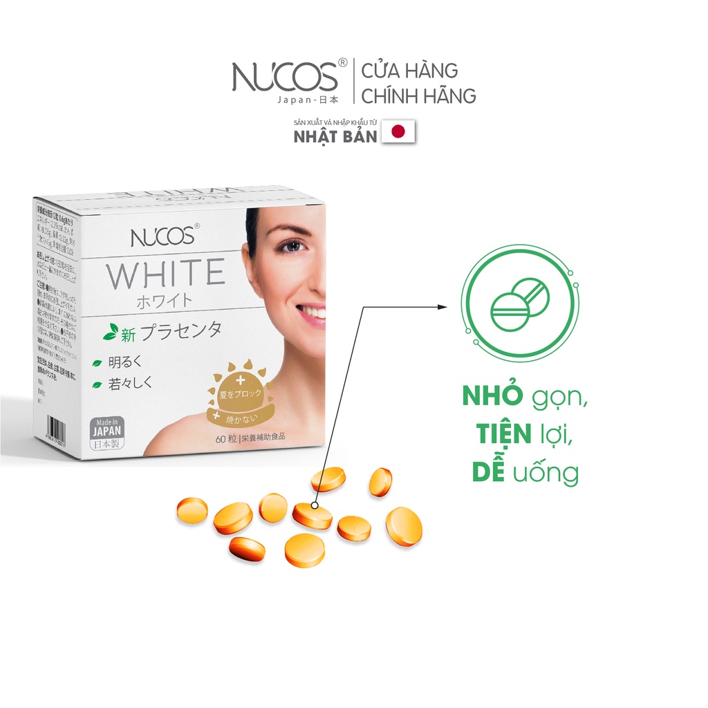 Date mới - Viên uống đẹp da của Nhật Nucos White trắng da, chống nắng, dưỡng da từ sâu bên trong 60 Viên
