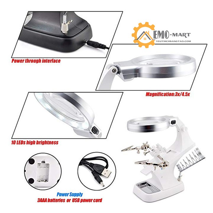 Kính Lúp Hỗ Trợ Hàn Mạch V3 ⚡ BH 12 Tháng ⚡ Có Đèn Led, Thấu Kính Lớn, Độ Phóng Đại 10X, Có Hộc Chứa Đồ