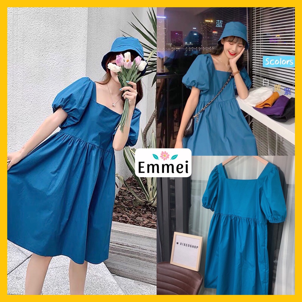 Váy xòe babydoll dáng dài, đầm xòe babydoll xanh bạn thân emmeishop E4