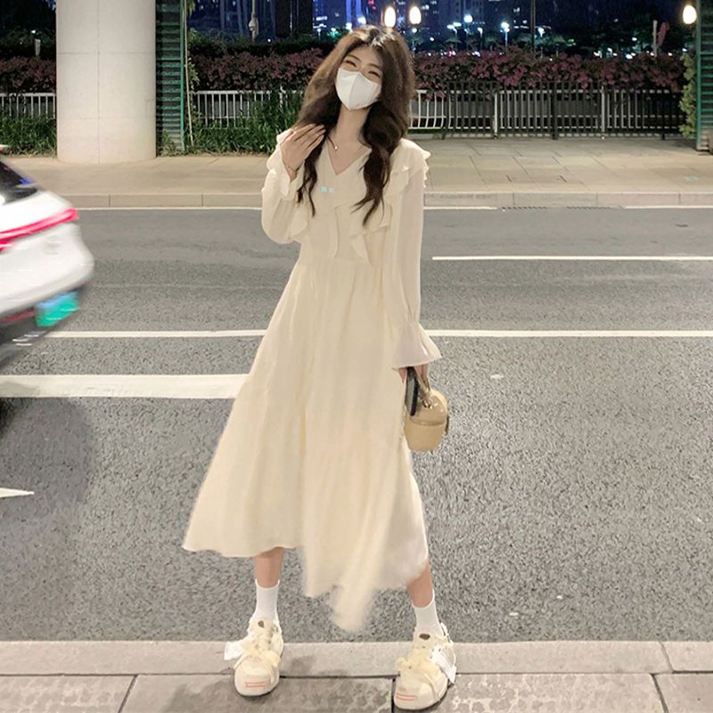 Đầm Dài Tay Phối Bèo Thời Trang Pháp Cao Cấp Cho Nữ