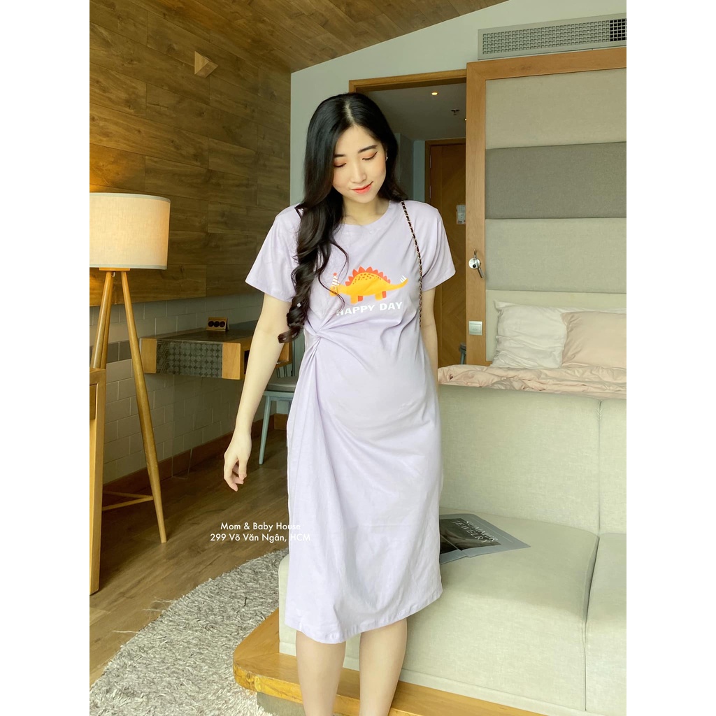 Đầm thun bầu xoắn eo gọn dángi