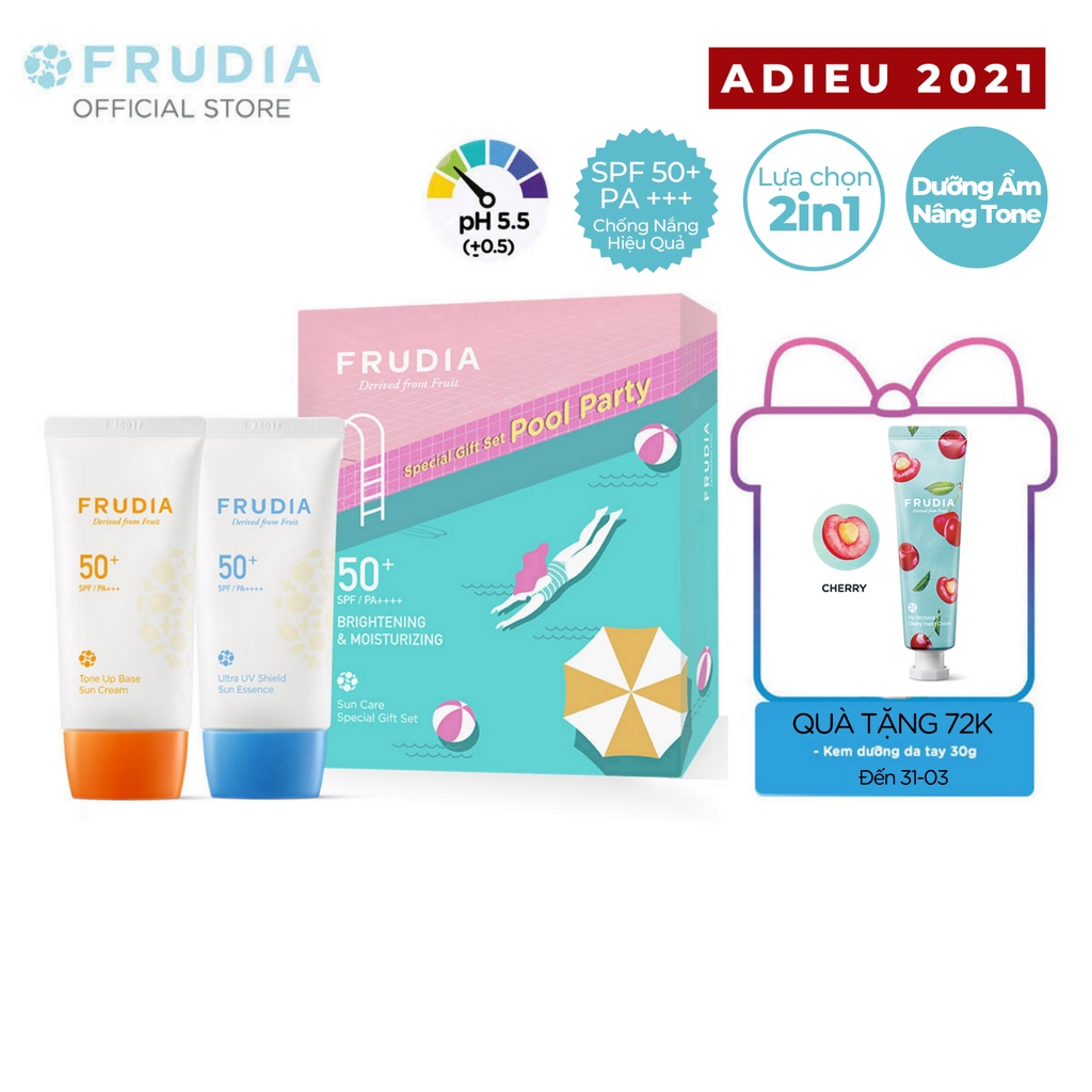 [ADIEU 2021] [TẶNG 72K] Set Chống Nắng Sáng Da Dưỡng ẩm Frudia Sun Care Special Gift Set Pool Party 50+ SPF/PA++++ 50g