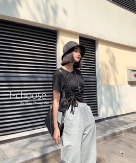 Áo thun nữ rút dây eo chất cottong