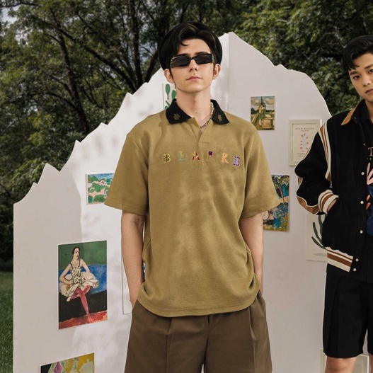BLANKESPACE Áo Polo Holafloras Polo Màu Beige Vải Cotton Da Cá Thời Trang Nam Nữ Unisex