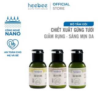 Combo gội xả tắm heebee: dầu gội gừng 40ml + dầu xả gừng 40ml + sữa tắm gừng 40ml