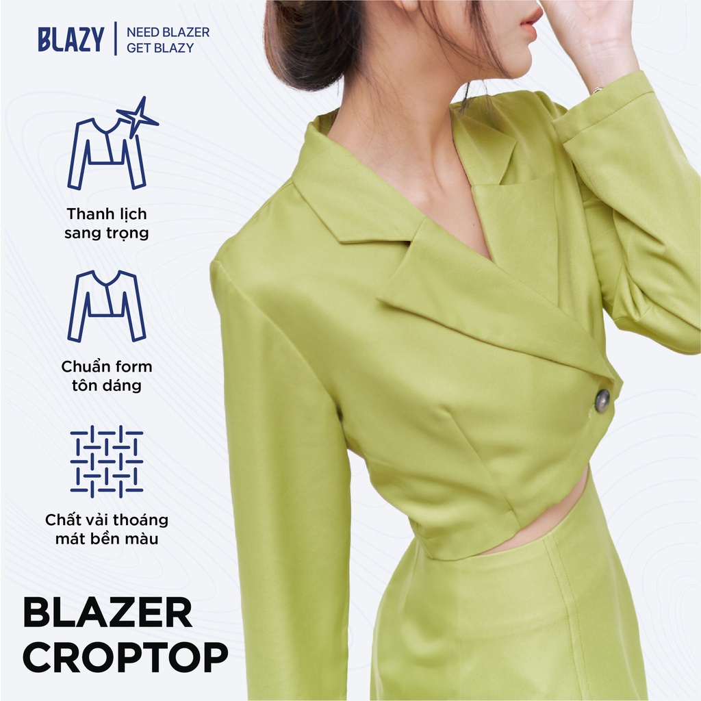 Set Áo Blazer Nữ Croptop Dài Tay Kèm Chân Váy BLAZY - Màu Đen/ Xanh Chất Kaki Dày Dặn, Chống Nhăn, Phong Cách Hàn Quốc