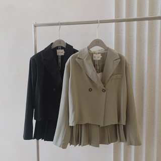 Set vest 2 khuy + chân váy xếp li 7230